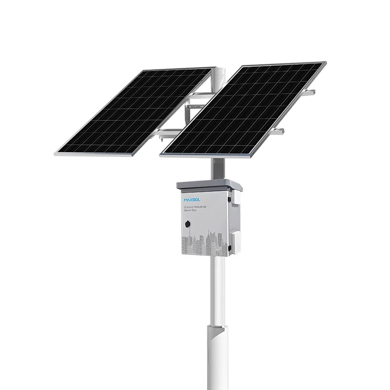 Maxsol CS400150 solar power system with two-panel configuration and outdoor power enclosure