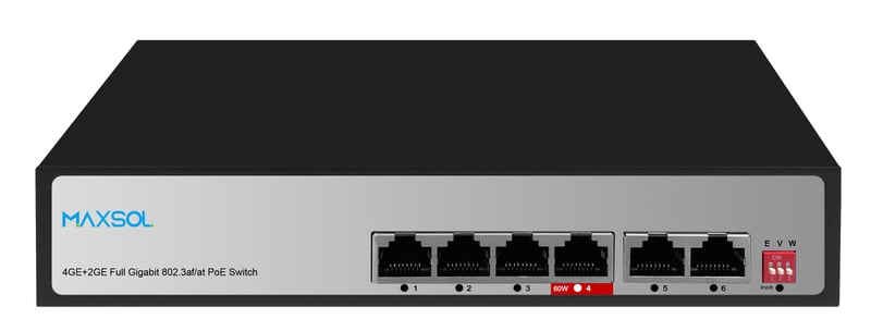 4-Port Long-Range Gigabit Unmanaged PoE Switch, 65W